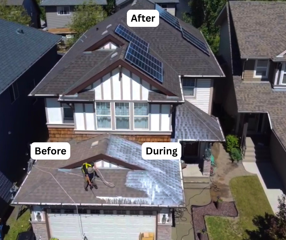 Before · During · After — Two-story home with solar